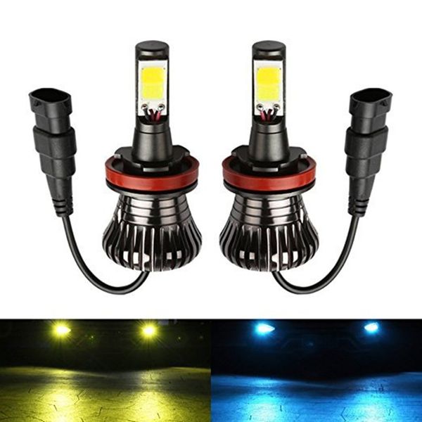 

1 pair car fog driving lights h8 h9 h11 9005 hb3 9006 hb4 h27 880 881 bulb lamps led 80w white blue golden dual color 12v