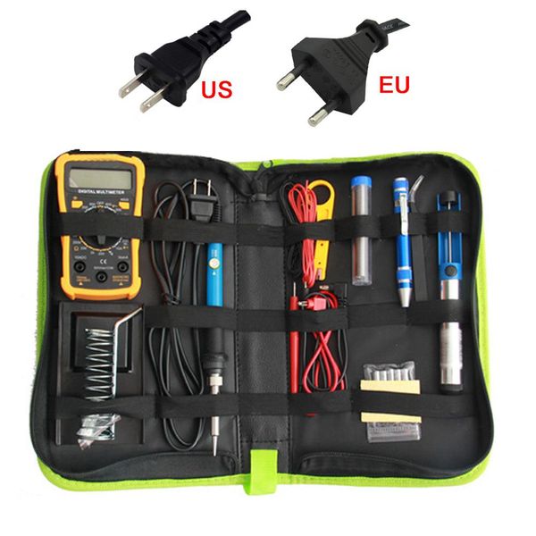 

yellow multimeter with electric soldering iron set kit digital display multimeter combination tool set 60w adjustable temperatur