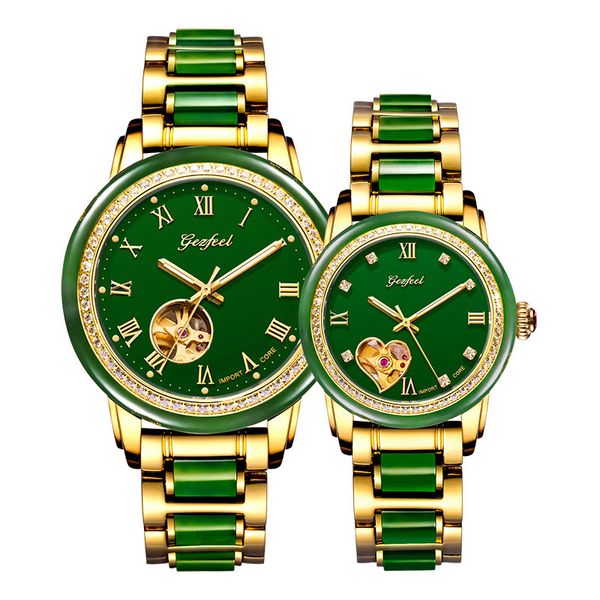 

2019 time-limited rushed to set auger couple watches hetian jade mechanical automatic watches, hollow out, Slivery;brown