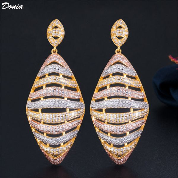 

donia jewelry zircon earrings rose gold tri-color geometry plating fashion earrings in europe and america, Silver