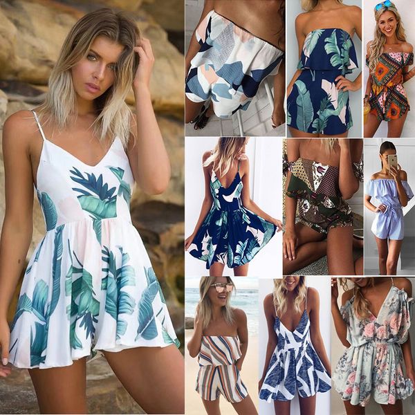 

summer romper women jumpsuits for women summer 2019 women jumpsuit plus size print romper off shoulder overalls loose playsuit for, Black;white