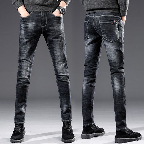 

2019 new fashion trend men's skinny jeans men brand designer casual stretch solid color straight jeans plus size, Blue