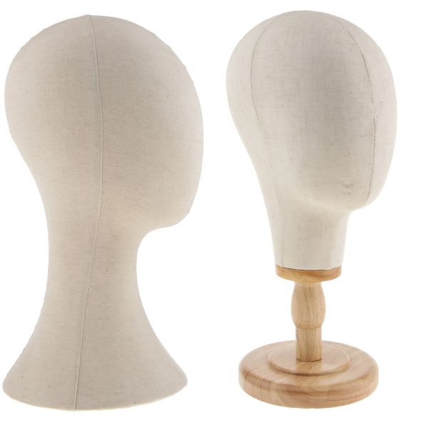 

2x 21'' 22'' hair wigs extension making hats caps display canvas cork block mannequin head model + detachable wood stand