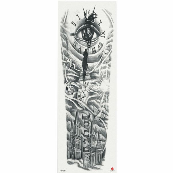 

1 piece clock eye city pattern temporary tattoo sticker with arm body art big sleeve large fake tattoo sticker