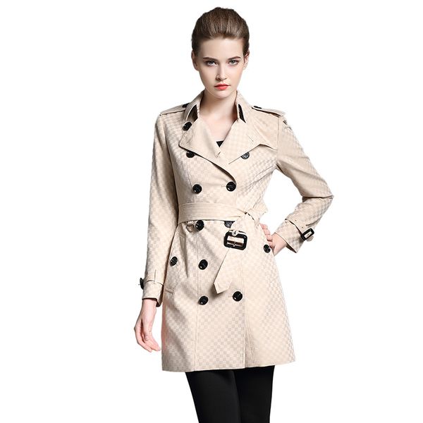 

new design women fashion england long style winter trench coat brand designer small check slim fit trench for women size s-xxl u1, Tan;black