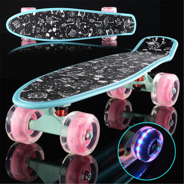 

colorful small fish plate single rocker skate board four wheels mini cruiser skateboard outdoor kids step transport ie02