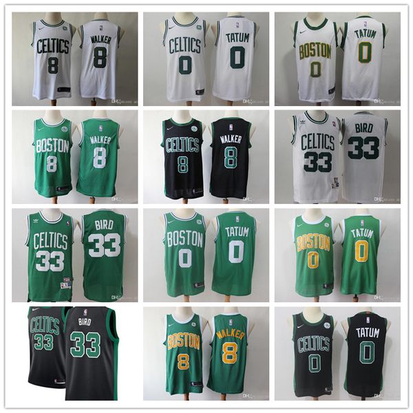 

Men bo ton 33 larry bird 8 kemba walker 0 jay on tatum throwback grey white black green ba ketball jer ey