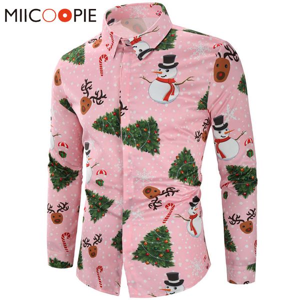 

funny pink casual mens christmas shirt lovely cartoon snowman print shirts blouse men new year party heren blouse lange mouw 3xl, White;black