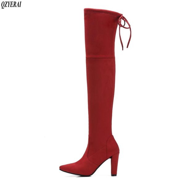 

qzyerai autumn new women's boots 9.5cm heel over knee stretch boots european style comfort women's shoes size 34-43, Black
