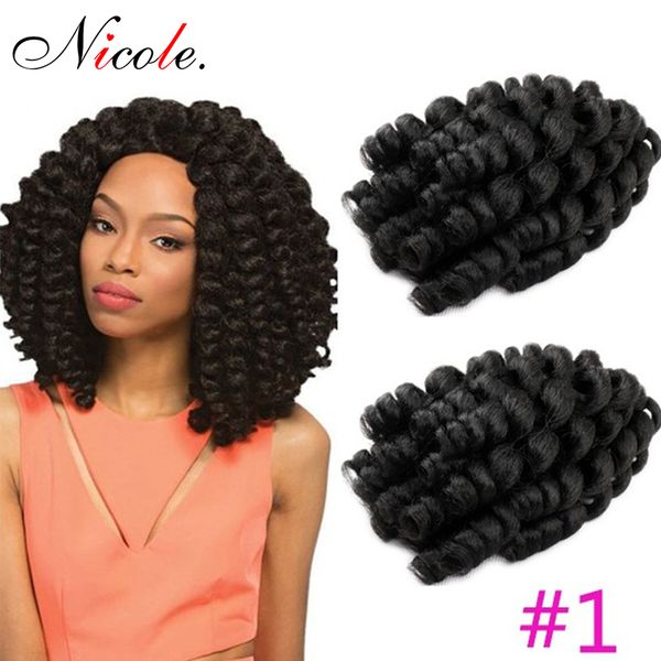 

wholesale jumpy wand curl jamaican bounce curly crochet braiding hair extension omber color hair 8inch 20strands/pack for women, Black