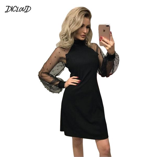 

dicloud 2019 элегантный черный платье способа женщин сетки с длинным рукавом женские платья повседневный плюс размер тонкий платье лета vest, Black;pink