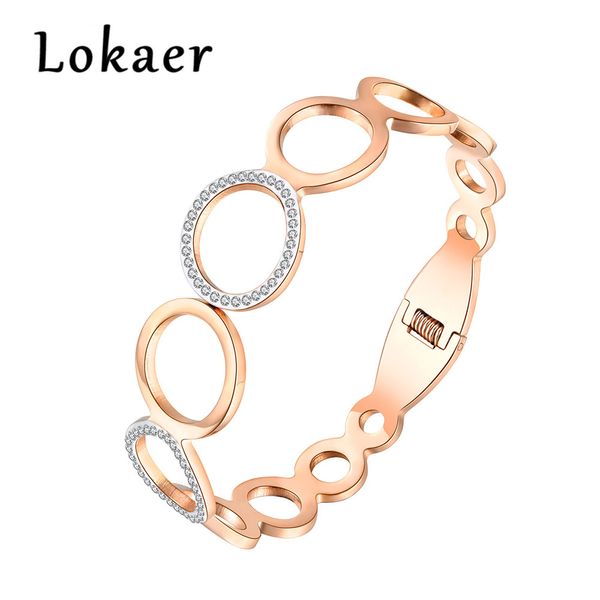 

lokaer stainless steel various sizes circles rhinestone cuff bangles bracelets lovers jewelry valentine's day gift b18063, Black
