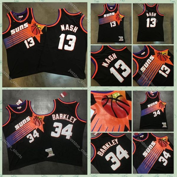 

men p3 steve nash charles 34 barkley mitchell & ness black 1992-93 1996-97 hardwoods classics swingman jersey, Black;red