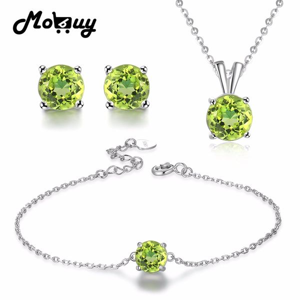 

mobuy natural gemstone 3pcs round green peridot jewelry sets fine jewelry for women party gift 100% 925 sterling silver v051ehn, Black