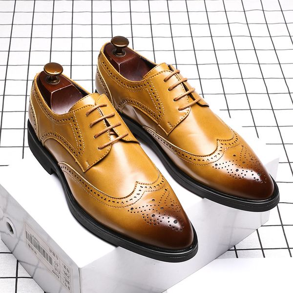 

men dress shoes handmade carved brogue style paty leather wedding shoes men flats leather oxfords formal, Black