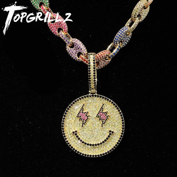 

rillz new smiling face pendant with tennis chain gold silver color bling cubic zircon men's hip hop necklace jewelry gifts