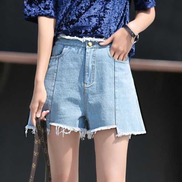 

женские джинсовые шорты классический винтаж высокая талия синий широкие ноги женский caual летние женские шорты джинсы для женщин, Blue