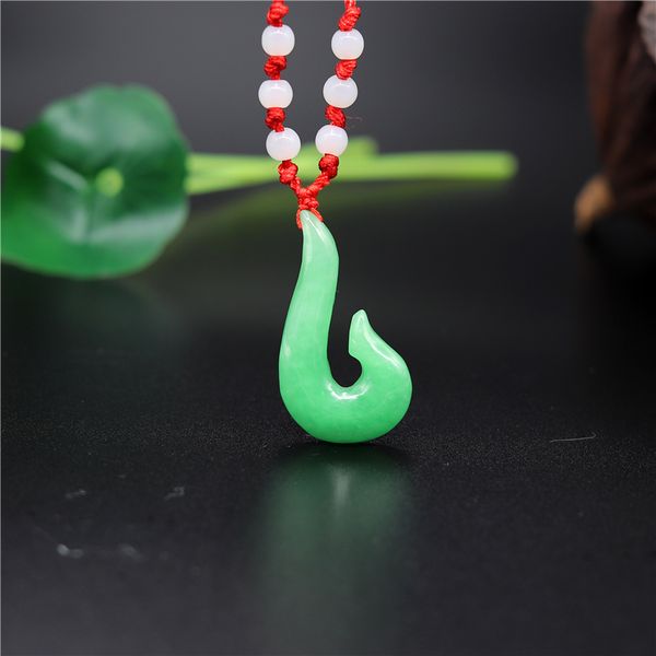 

new natural green jade fish hook резные подвеска жадеит ожерелье шарма ювелирная мода аксессуары лаки амулет подарки, Silver