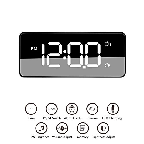 

digital dual alarm clock led display clocks usb charging adjustable brightness sleep timer music alarm clock for bedroom office