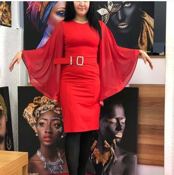 

africa clothing chiffon long sleeve dress african dresses for women o-neck perspective slim dress office lady party 2020, Red