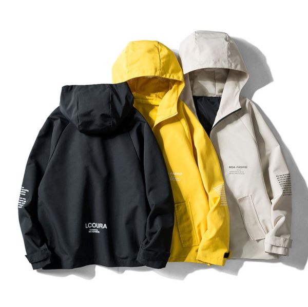 

spring autumn men jacket with hat fashion hooded jacket coats baseball jackets streetwear casual windbreakers men's loose coats, Black;brown