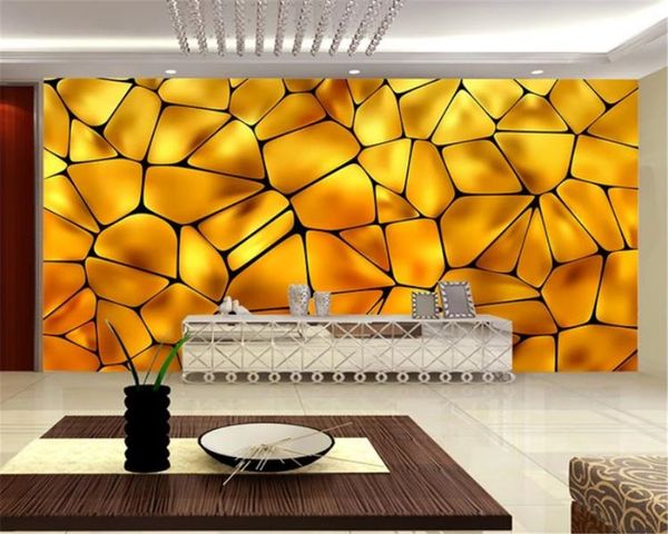 3D papel de parede sala de estar moda streamer dourado puzzle geométrico tv fundo parede wallpaper
