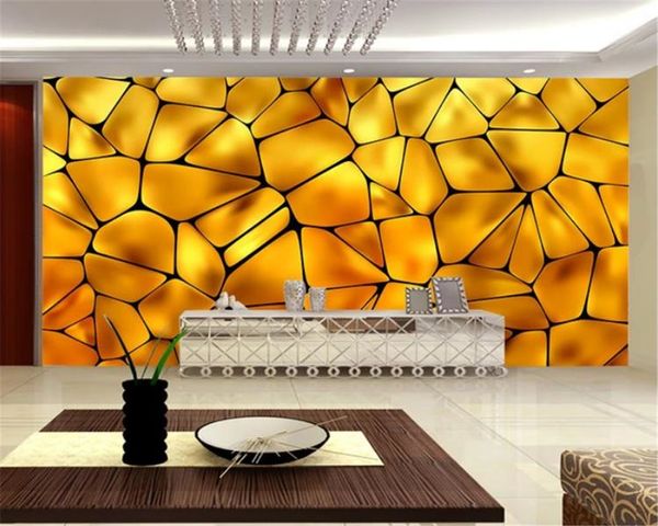 3D papel de parede sala de estar moda streamer dourado puzzle geométrico tv fundo parede wallpaper