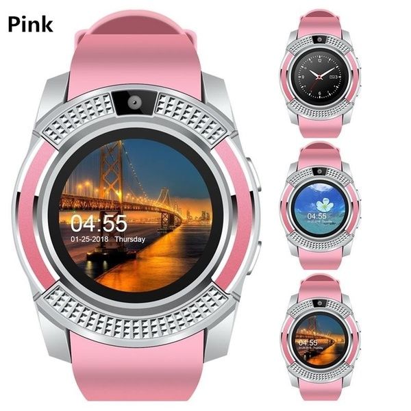 

trending colorful round v8 smart watch with sim card camera wristwatch pessometer heart rate monitor sport waterproof smartwatch