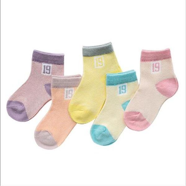 

0-3y 5 pairs pack wholesale newborn infant socks summer digital color matching baby, Pink;yellow