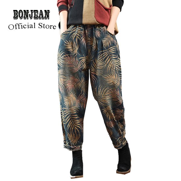 

women jeans denim pants joggers print big loose long retro vintage fashion casual for autumn spring az25621423, Blue