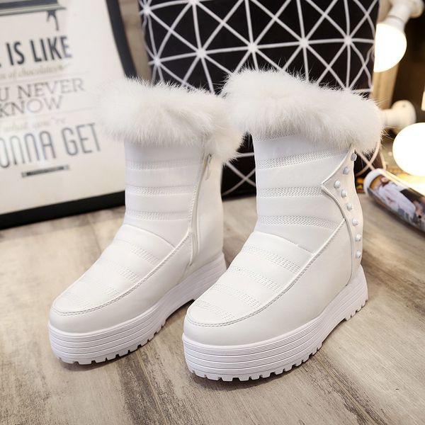 

rimocy winter warm plush mid calf boots women solid color rivet thick bottom snow boots casual hidden heels shoes woman booties, Black