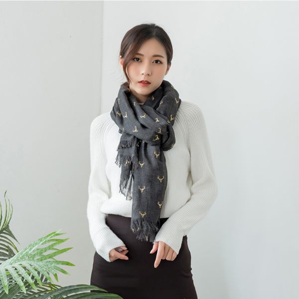 

winter autumn fashion infinity long shawl christmas women scarves 2018 with deer gold stamping pattern