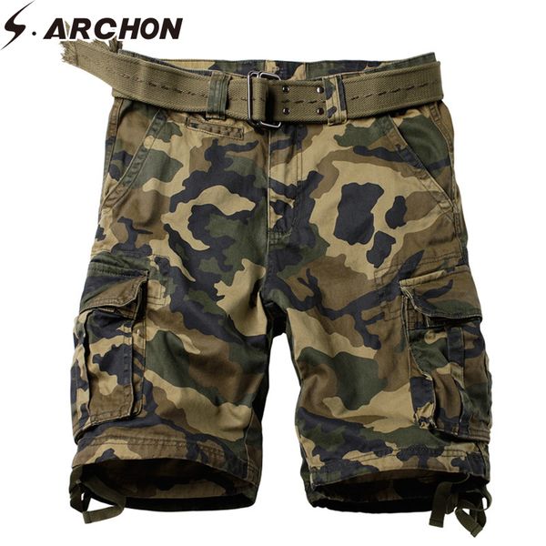

s.archon military style camo short cotton tactical army work cargo short pants casual multi-pocket shorts male plus size 29-42 y190508, Black