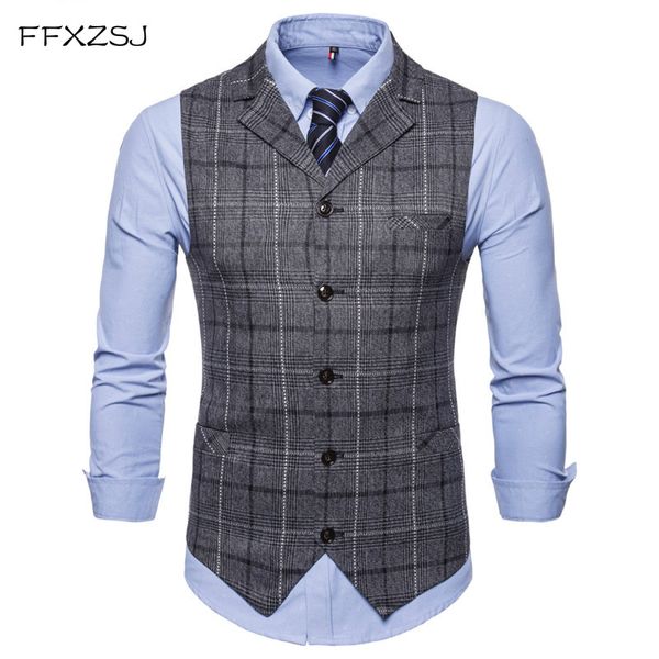 

ffxzsj men suit vest slim single-breasted waistcoat gilet business social blazer wedding groom men plus size, Black;white