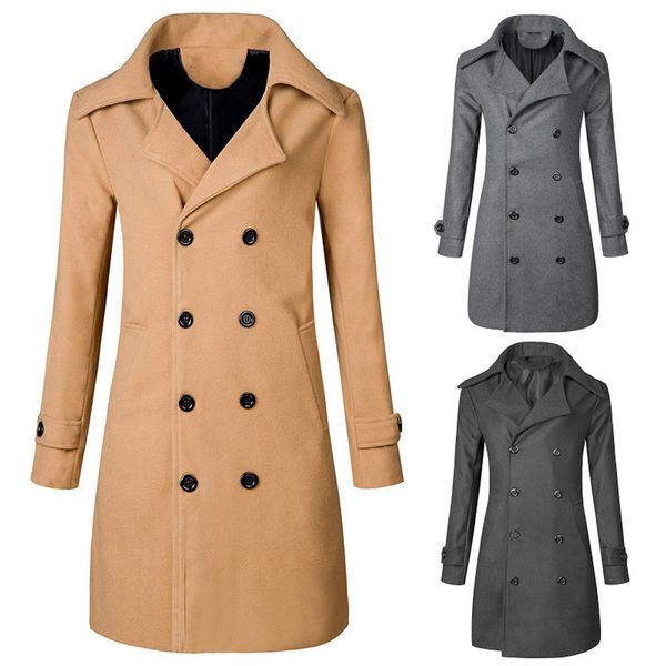 

winter long jacket men outwear slim long trench buttons overcoat fashion casual european style coats, Black