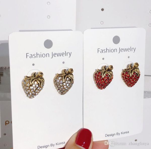 

new products wild big retro strawberry earrings 2019 new tide female temperament net red crystal earrings, Golden;silver