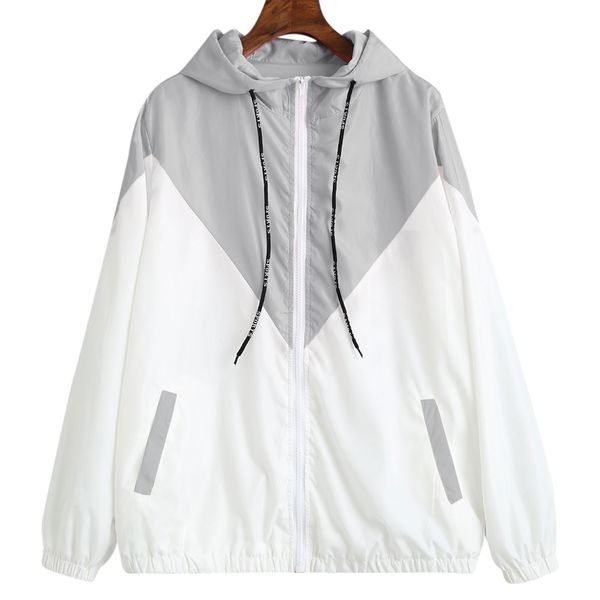 

spring autumn fashion hooded two tone windbreaker jacket zipper pockets casual long sleeves female coats outerwear, Black;brown
