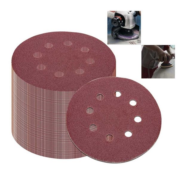 

bmby-50pcs 5 inch 125mm round sandpaper eight hole disk sand sheets grit 40/60/80/120/240 hook and loop sanding disc polish