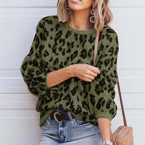 

women's sweaters leopard print sweater fashion solid casual pullovers o-neck knitted robe 2021 knitwear top, White;black