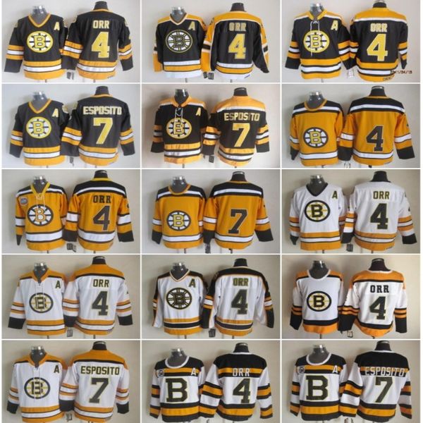 

boston jersey bruins men 4 bobby orr 7 phil esposito ice hockey jerseys vintage ccm home black white 2010 winter classic stitched, Black;red