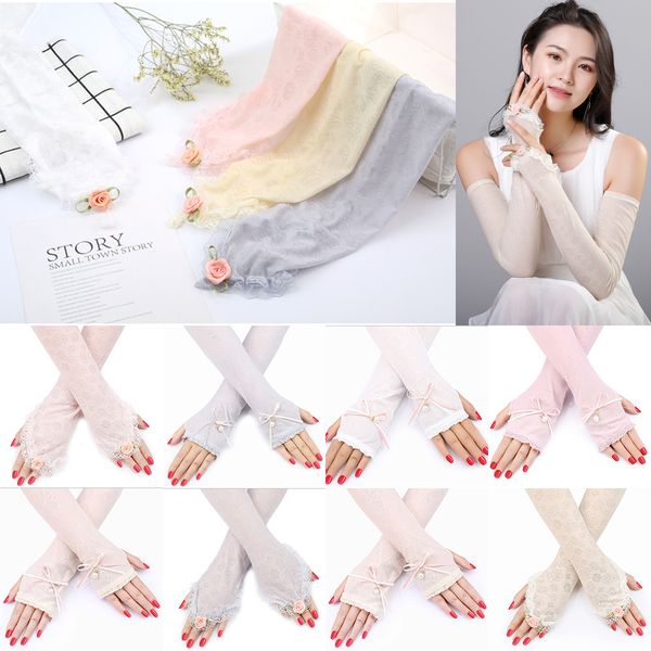 

new summer women multifunctional sunscreen cotton arm fingerless gloves long thin sun-protected, Blue;gray