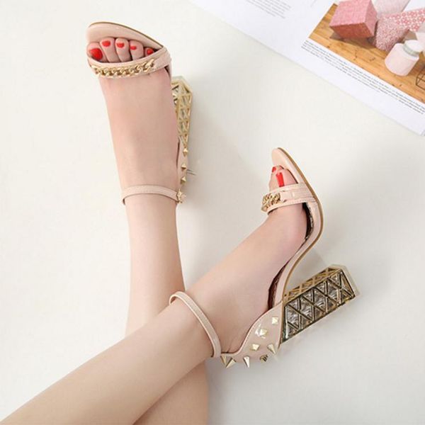 

sandals annual crystal heel thick high-heeled women's buckle 34-40 size shoes, Black