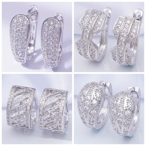 

classic wedding earings silver color circle hoop earrings for women girl geometric cz crystal earrings fashion trendy jewelry, Golden;silver