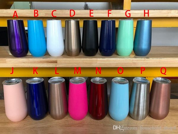

6oz wine tumbler champagne glass stemless mug stainless steel vacuum insulated cup unbreakable tumbler with lid