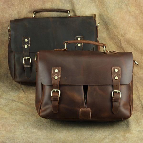 

vintage men genuine cow leather travel totes duffel bag lapbags business shoulder bags cowhide briefcases zipper messenger bag