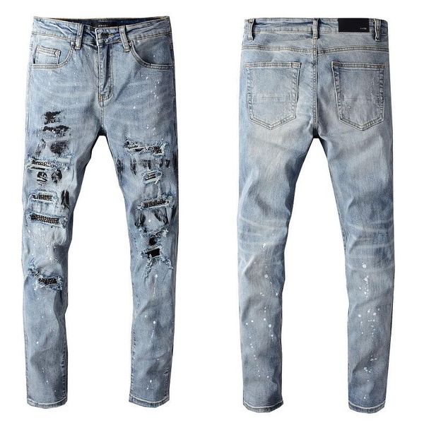 

2020 мужские проблемных разорвал байкер джинсы приталенный мотоцикл байкер джинсы для мужчин мода дизайнер хип-хоп мужские джинсы хорошего к, Blue