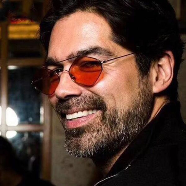 

fashion sunglasses men brand designer small hexagon frame red yellow lens sunglasses women vintage sun glasses, White;black