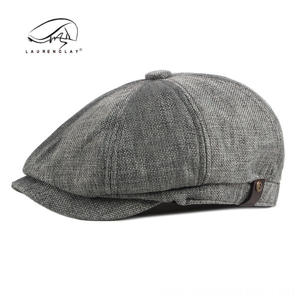 

men's thin breathable imitation hemp cap beret octagonal hat octagonal hat men's british leisure beret women's, Blue;gray