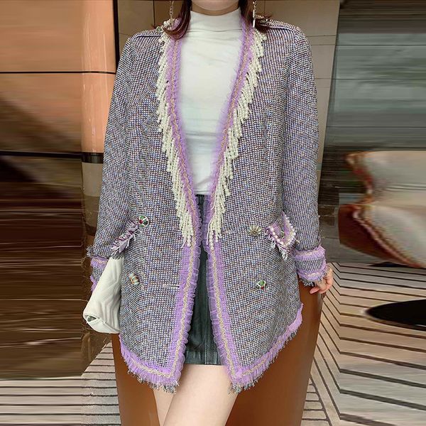 

fashion 2019 designer jacket women's fringed beading tweed jacket coat, Black