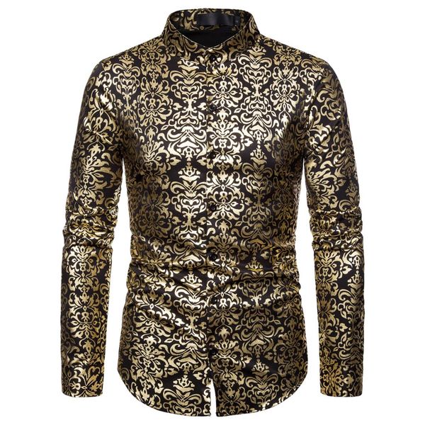 

fashion luxury printed shirt men 2019 stage clothes casual men shirt slim fit long sleeevs personality business shirts, White;black